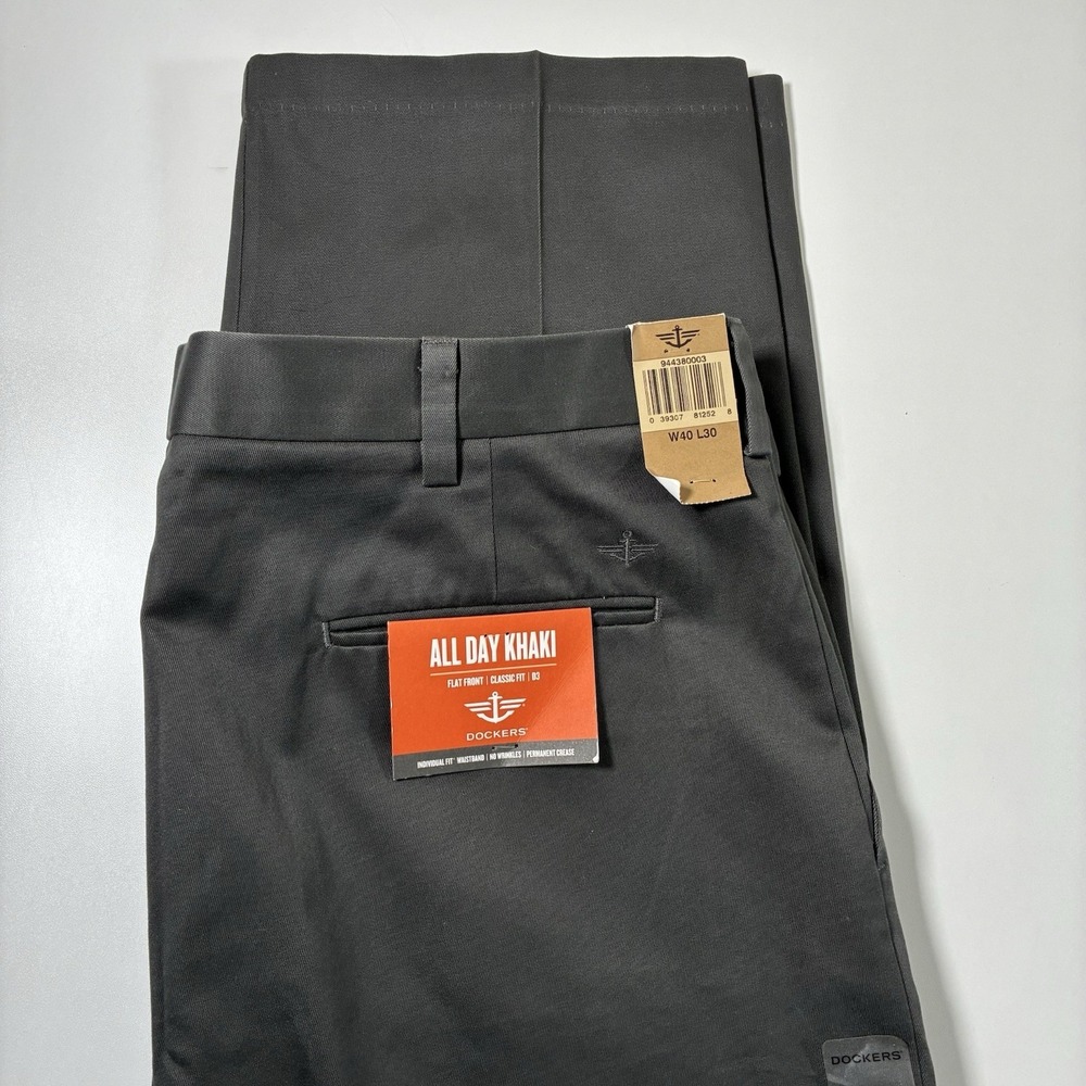 NEW DOCKERS Chino Pants 40x30 Gray All Day Khaki Straight Classic Vintage D3